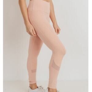 Moto Ribbed Stretchy Leggings- in Peach Size Small